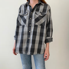 1990s USA Made Osh Kosh Gray and Black Tattered Flannel - Swoon