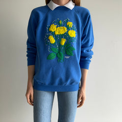 1980s Morning Star Yellow Roses Built In Polo Sweatshirt - YES PLEASE