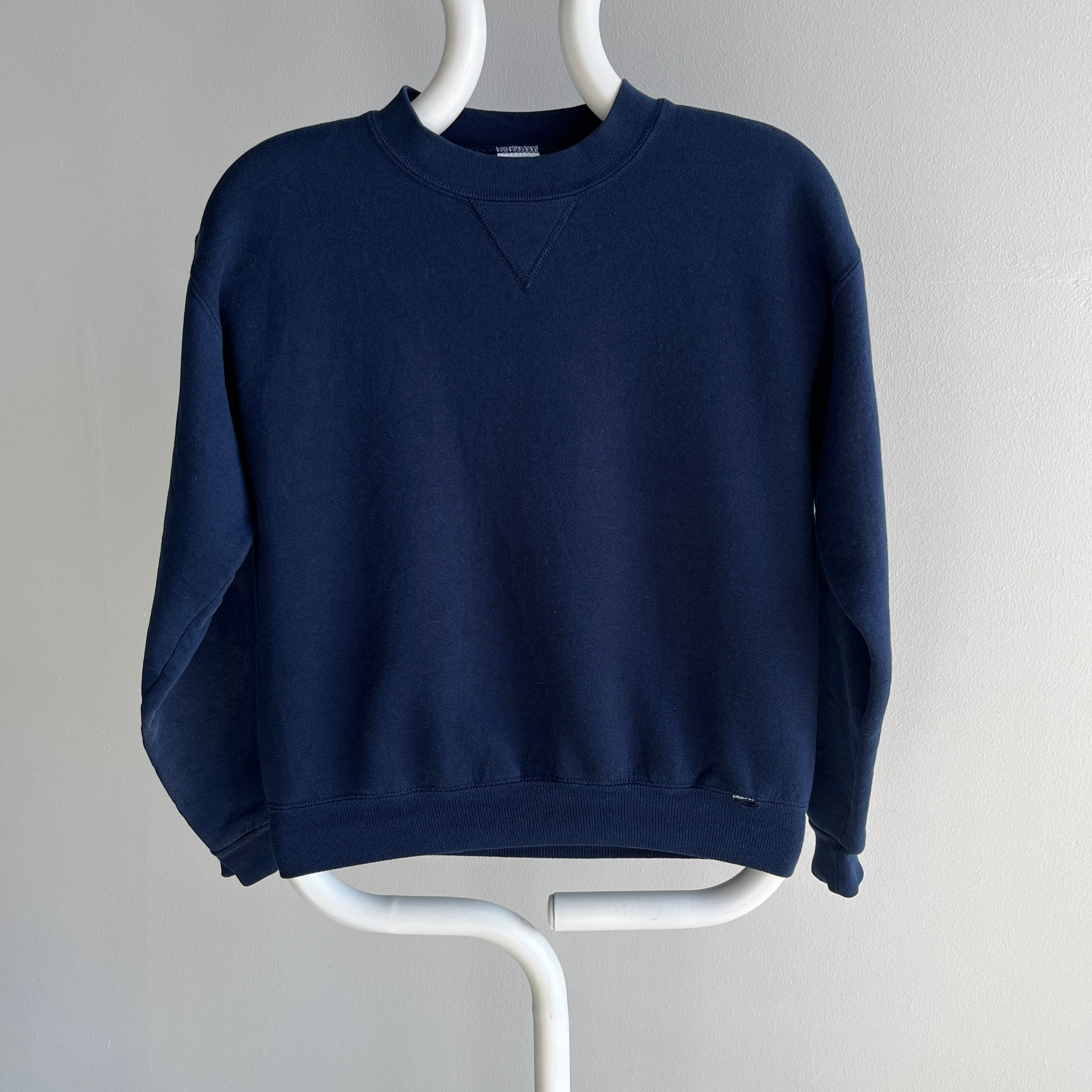 1980s Youth M Russell Brand Blank Navy Sweatshirt with a Single V