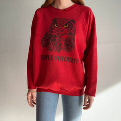 1980s Temple University Hemmed Sleeve Owl Sweatshirt - WORN