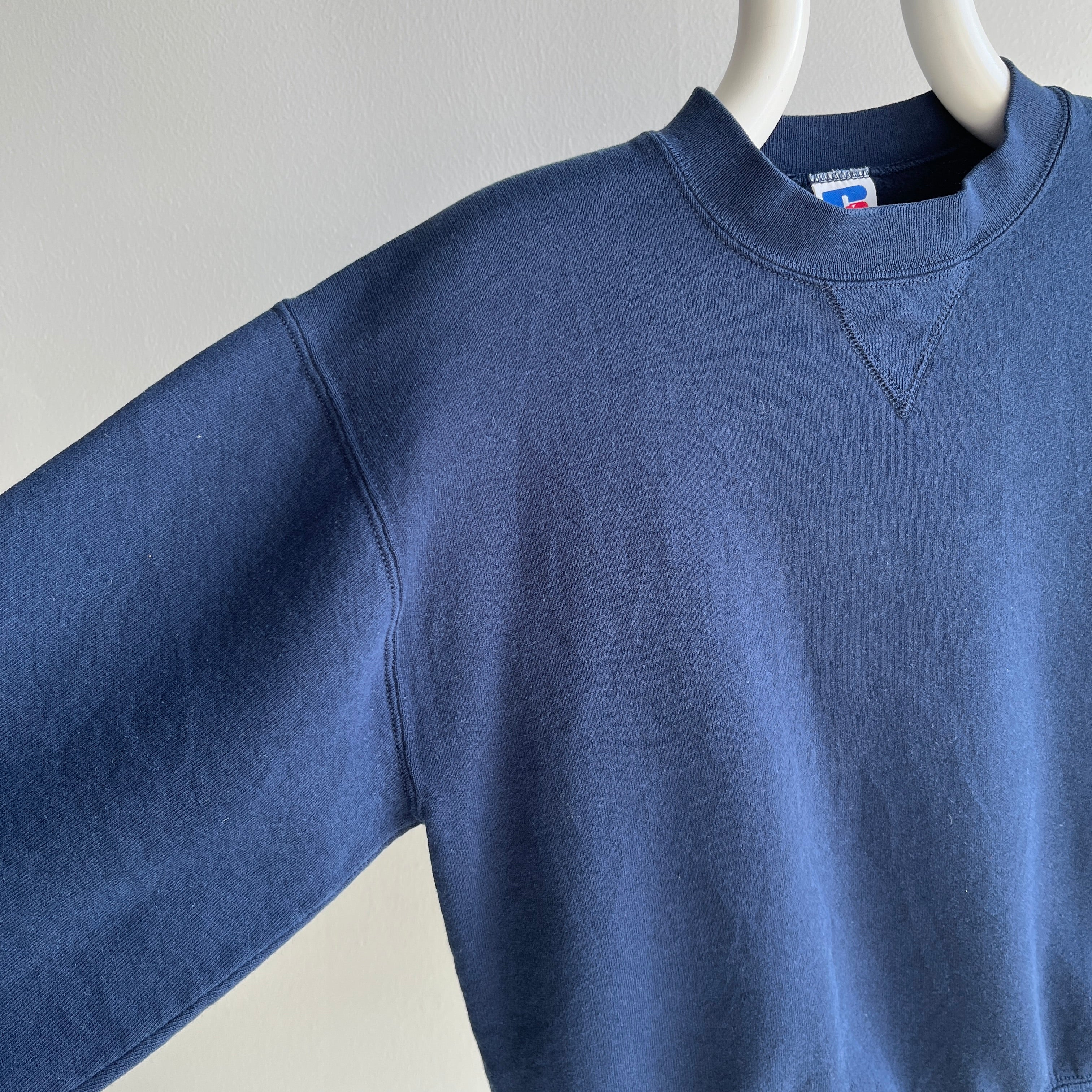 1980s Youth M Russell Brand Blank Navy Sweatshirt with a Single V