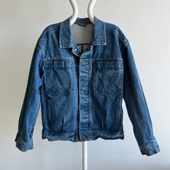 1990s Smith & Hawkens Larger Denim Jean Jacket with Awesome Pleats and Velcro