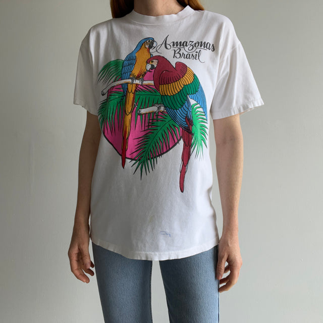 1980s Epically Rad "Amazonas Brasil" Lightweight Cotton T-Shirt - Parrots! Brazil! The Amazon!