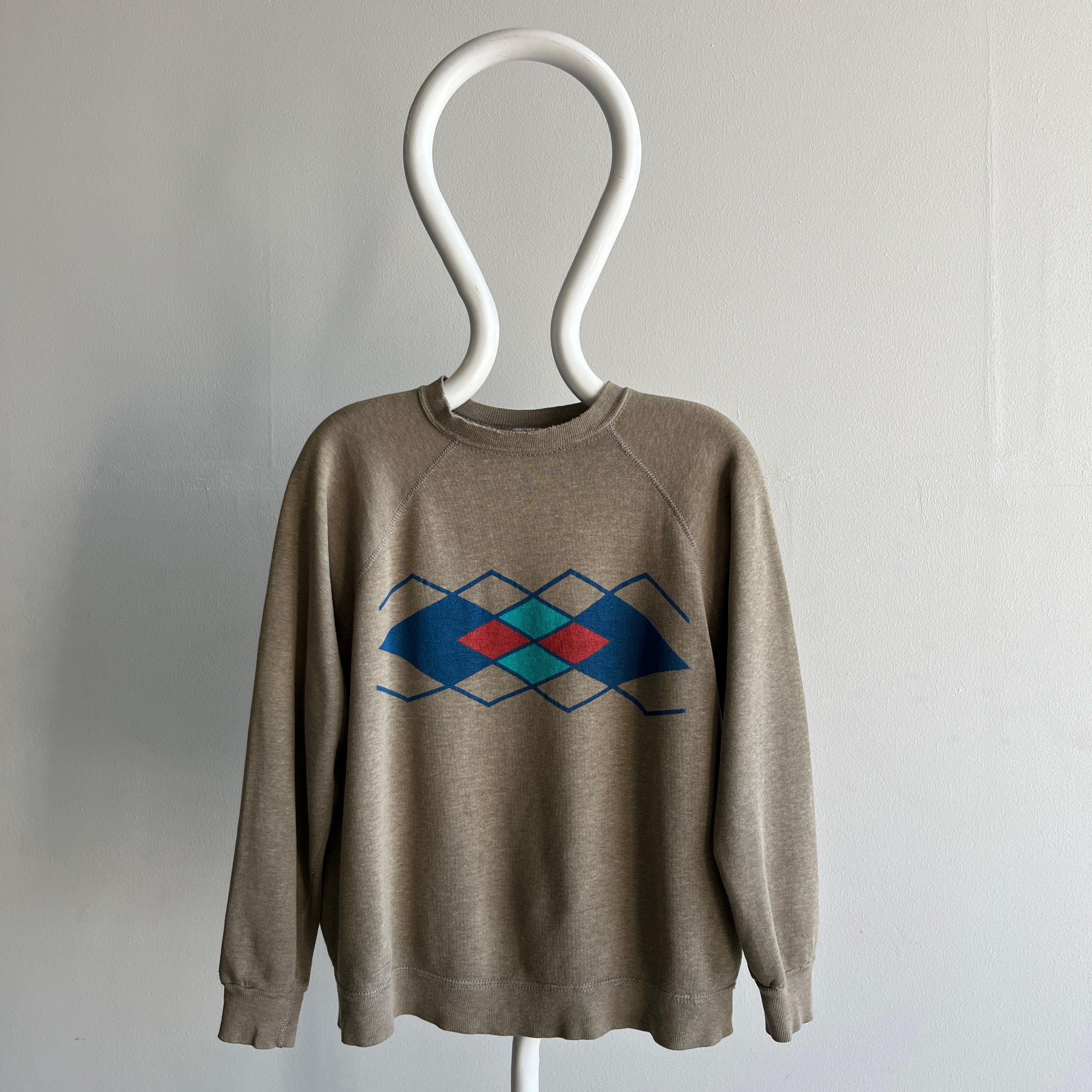 1970s Argyle Sweatshirt that is Perfectly Worn