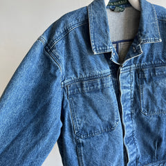 1990s Smith & Hawkens Larger Denim Jean Jacket with Awesome Pleats and Velcro