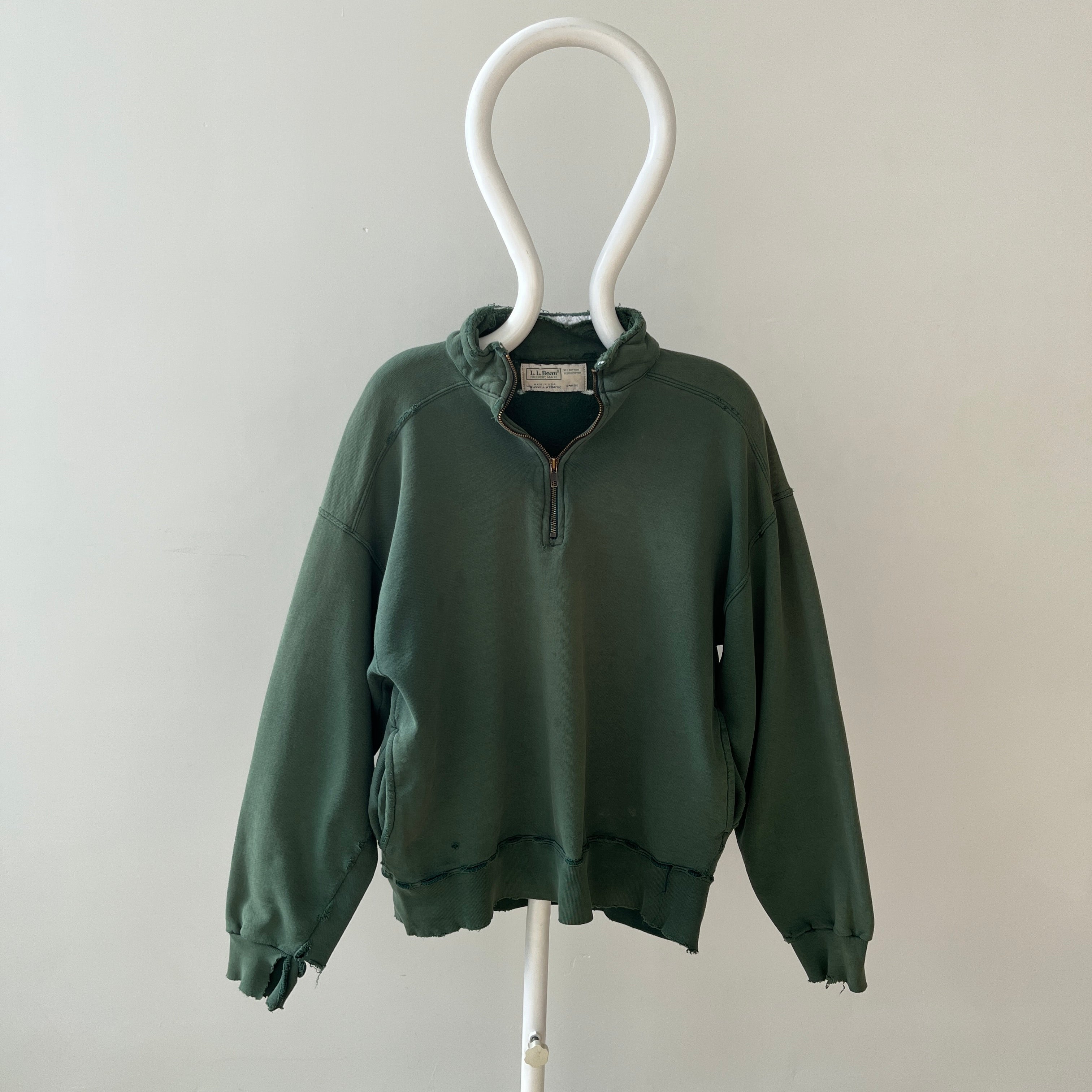 1980s Green Thrashed L.L. Bean Quarter Zip Sweatshirt