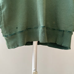 1980s Green Thrashed L.L. Bean Quarter Zip Sweatshirt