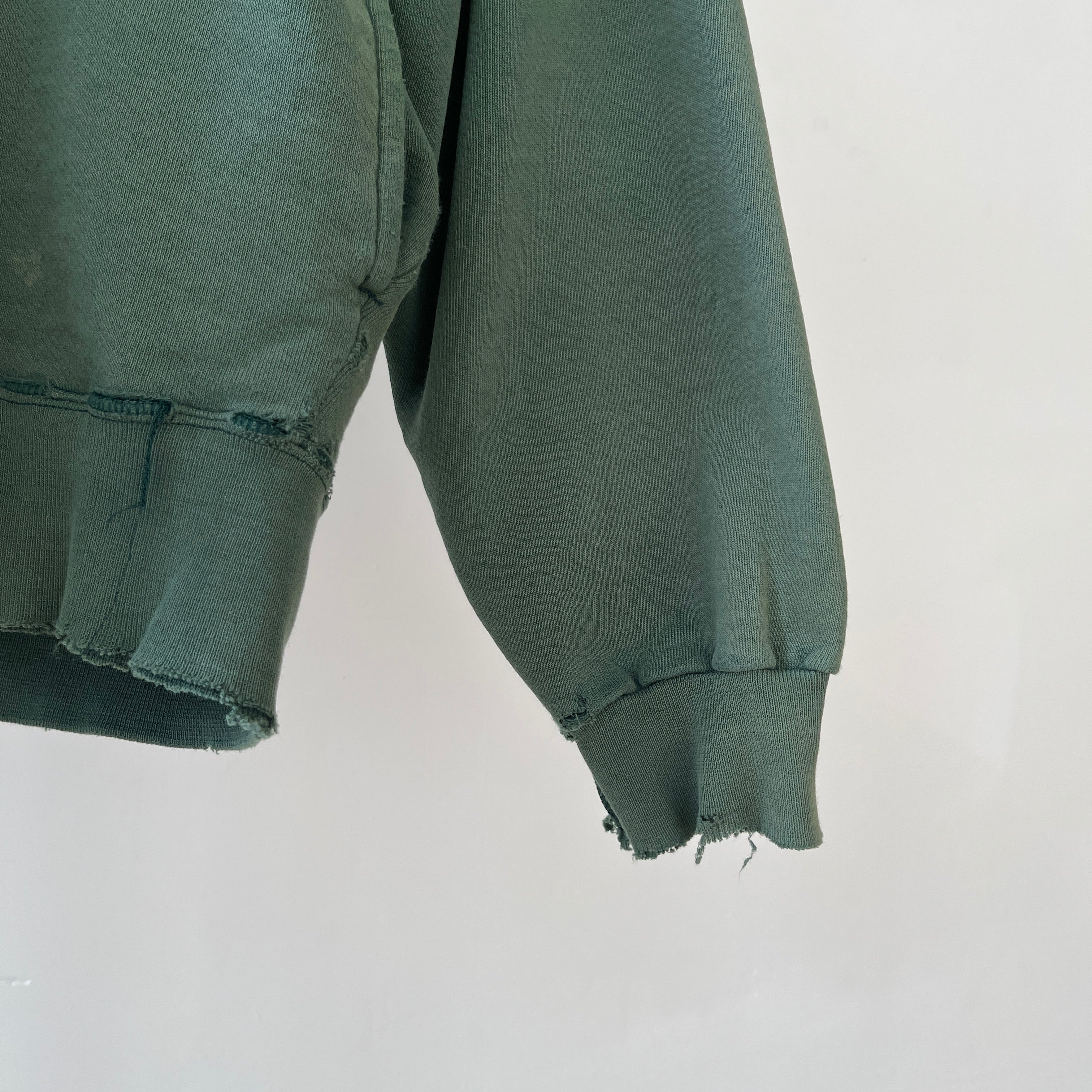 1980s Green Thrashed L.L. Bean Quarter Zip Sweatshirt