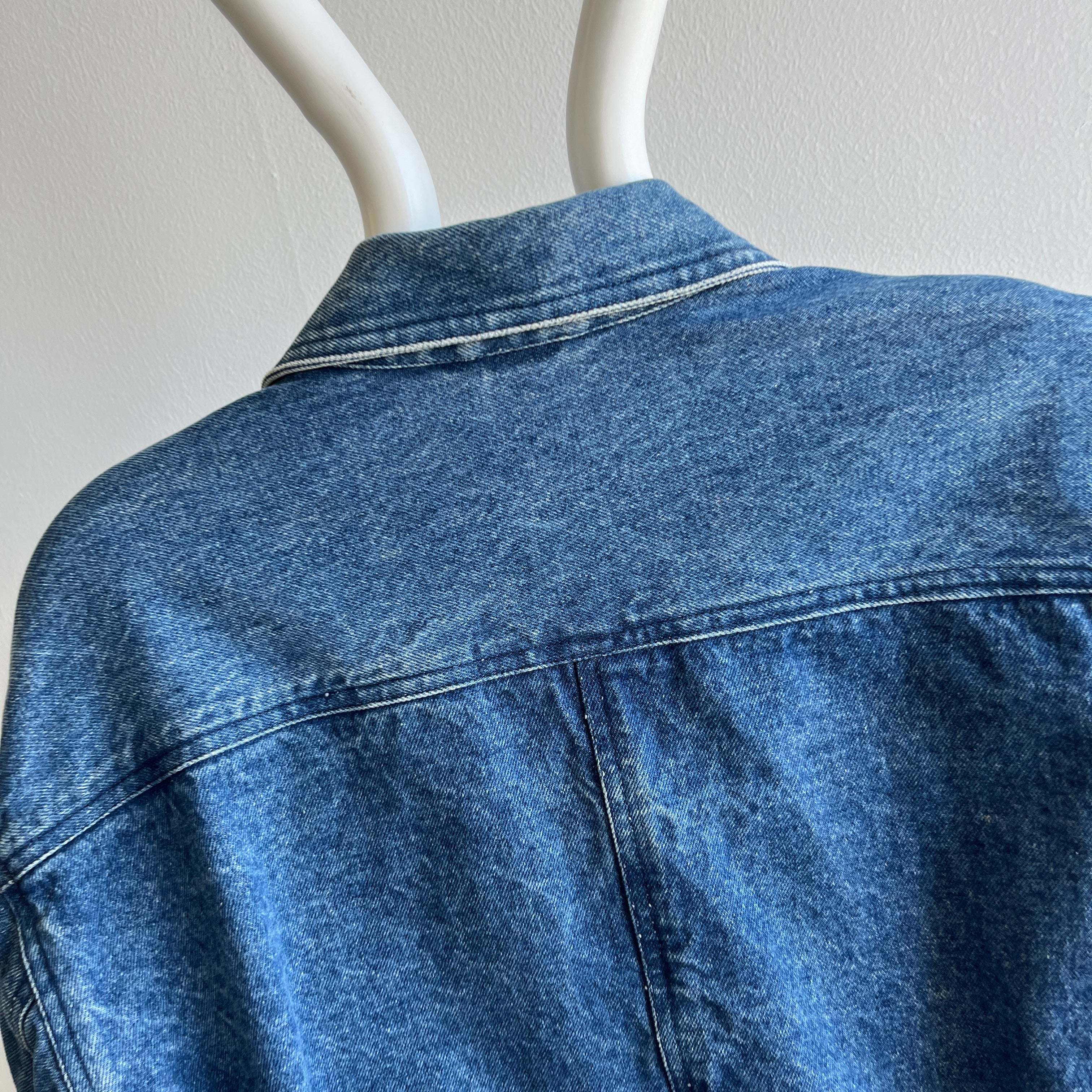 1990s Smith & Hawkens Larger Denim Jean Jacket with Awesome Pleats and Velcro