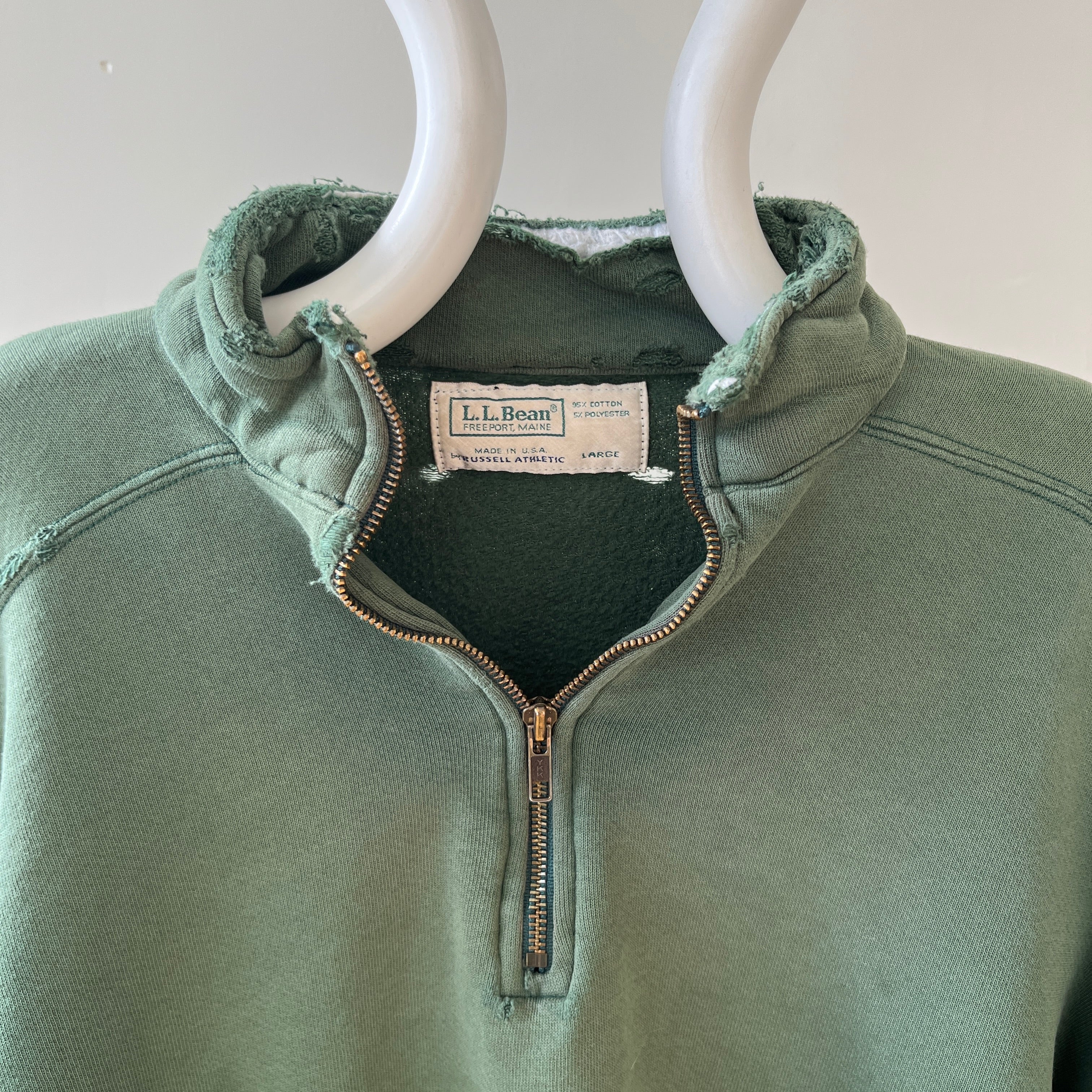 1980s Green Thrashed L.L. Bean Quarter Zip Sweatshirt