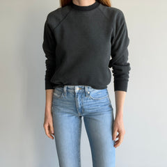 1980s Two Tone Faded Blank Black Sweatshirt