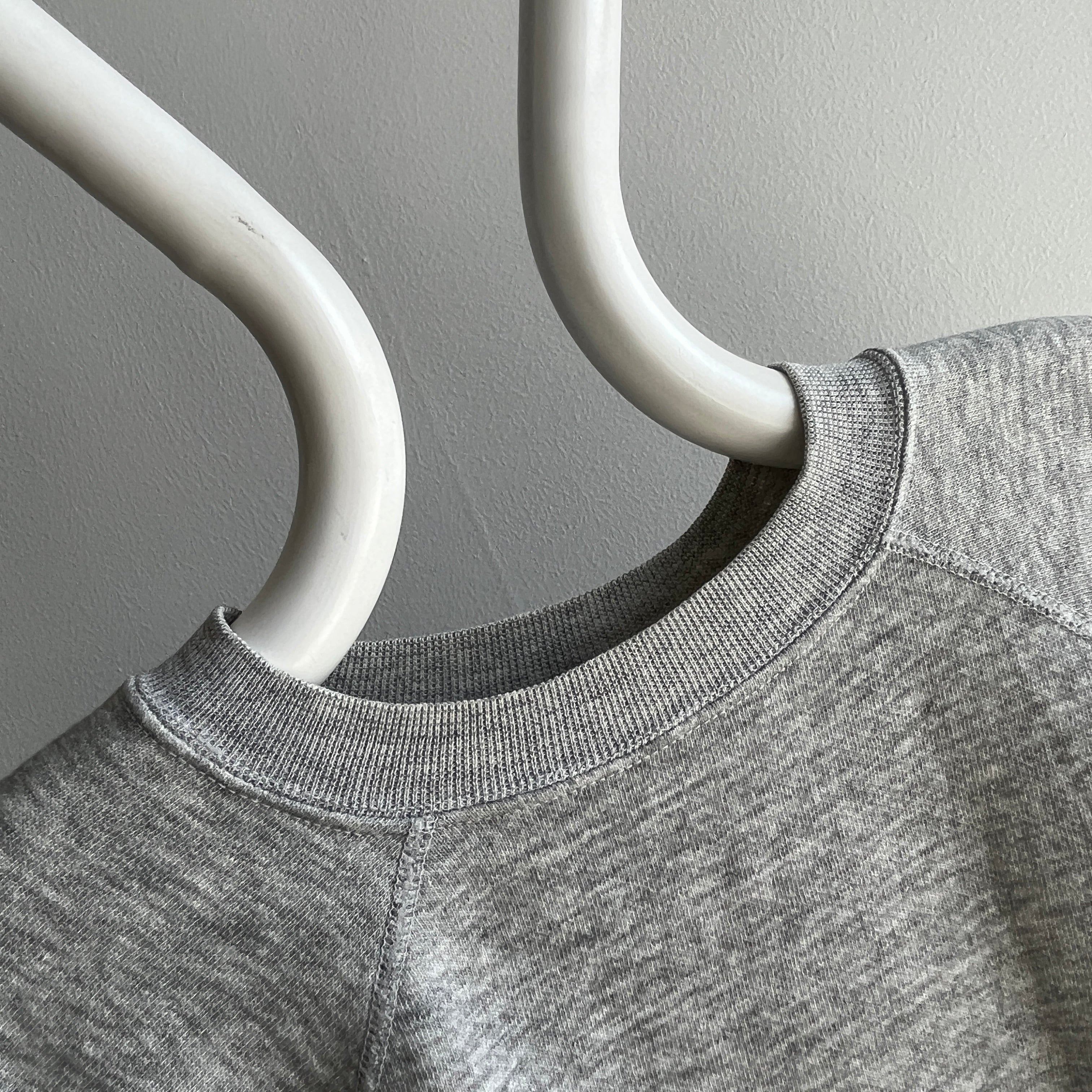 1980s Dreamy Blank Gray Sweatshirt Covered in Sleeve Stains