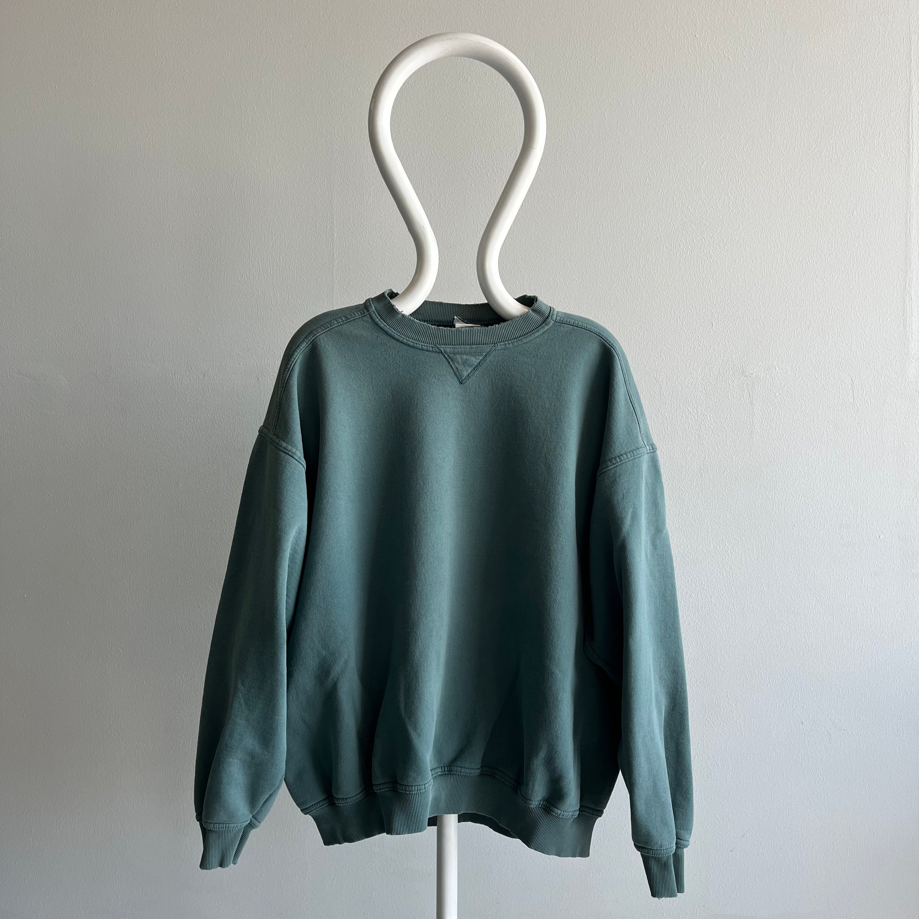 1990/2000s Jade Green Nicely Tattered Collar Sweatshirt