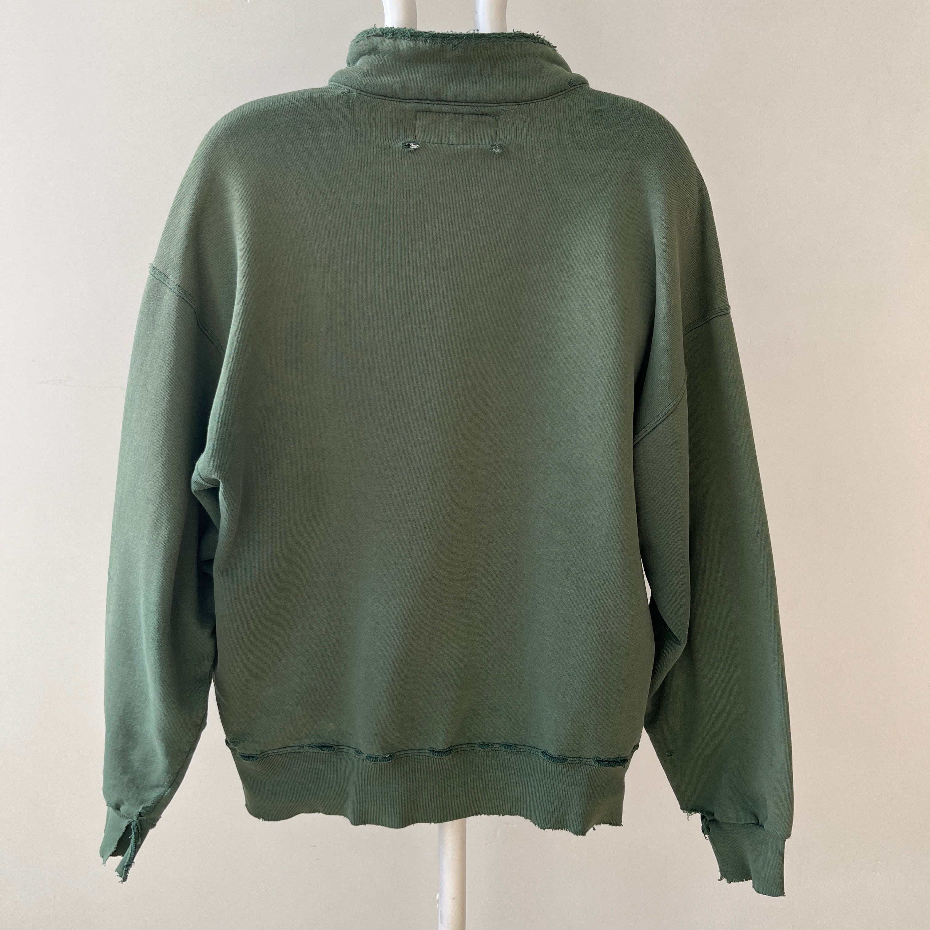 1980s Green Thrashed L.L. Bean Quarter Zip Sweatshirt