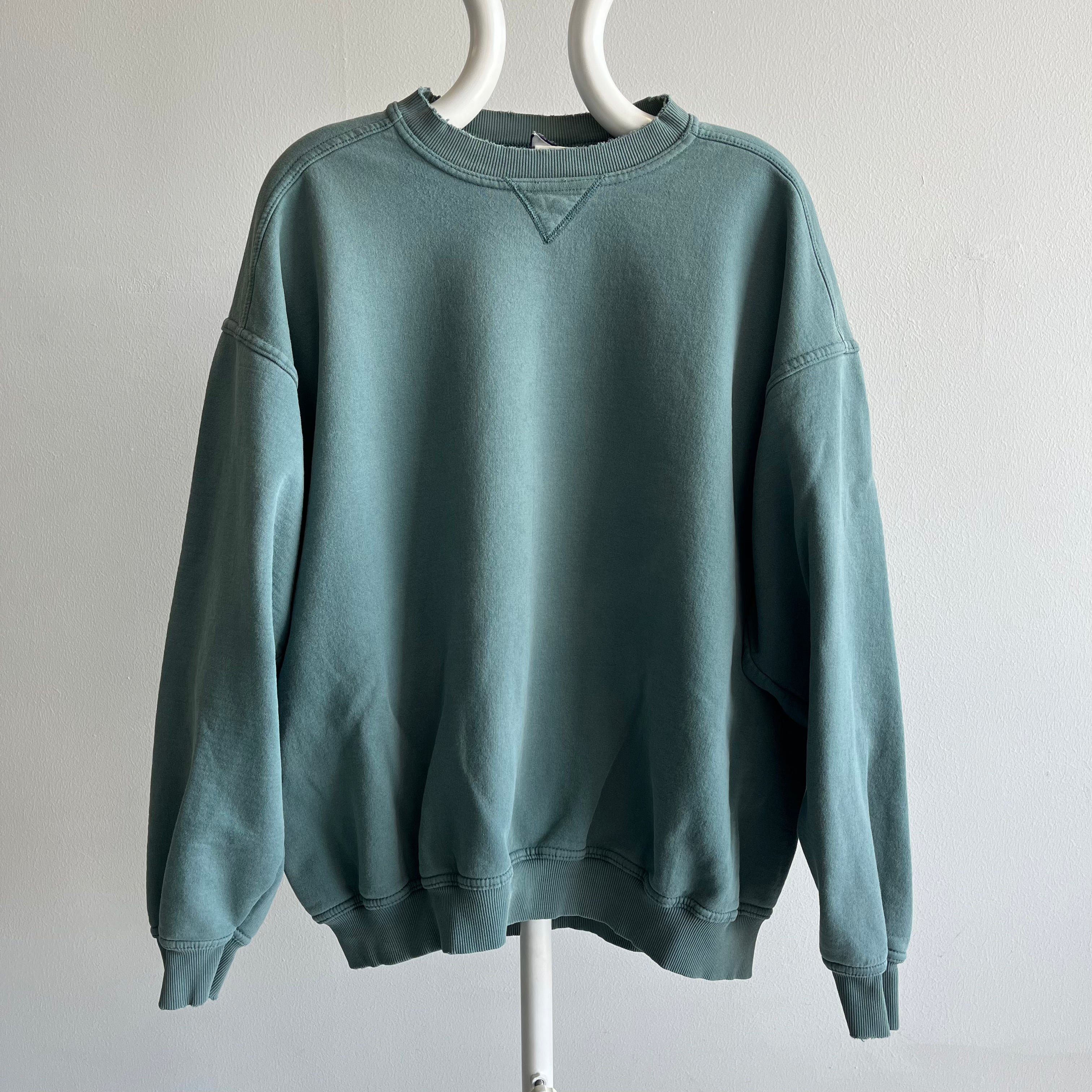 1990/2000s Jade Green Nicely Tattered Collar Sweatshirt