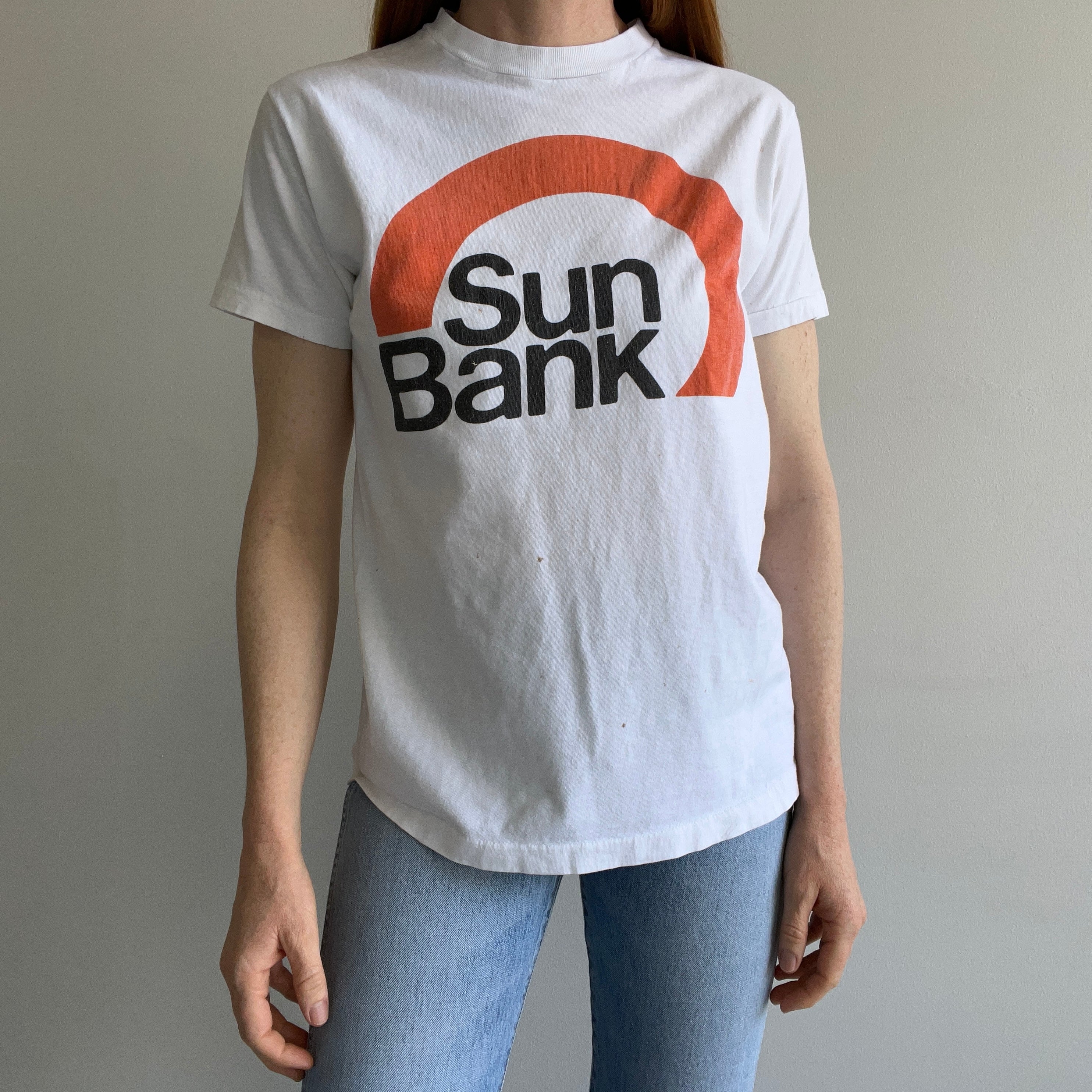 1970/80s Sun Bank Front and Back T-Shirt - Nice Fit