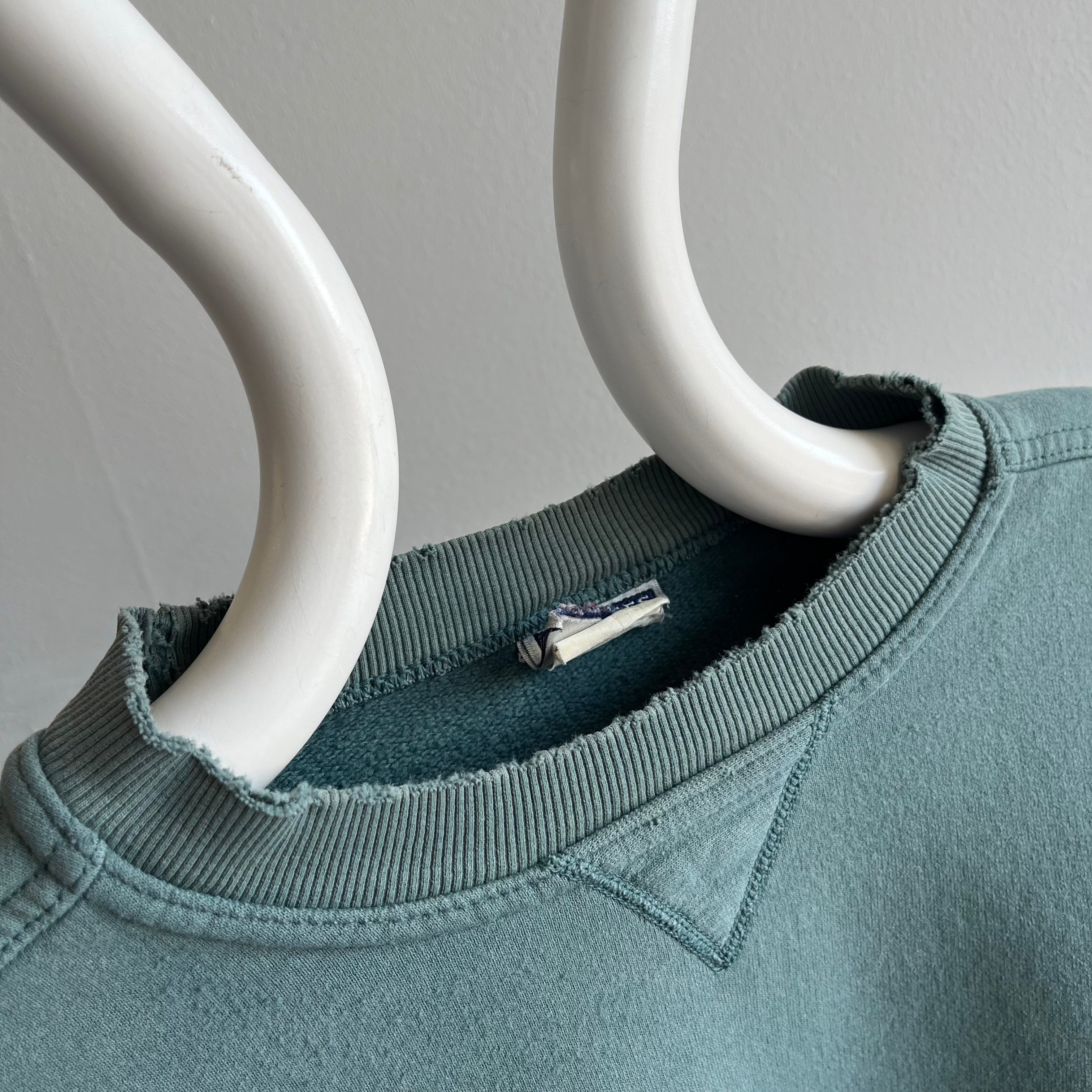 1990/2000s Jade Green Nicely Tattered Collar Sweatshirt