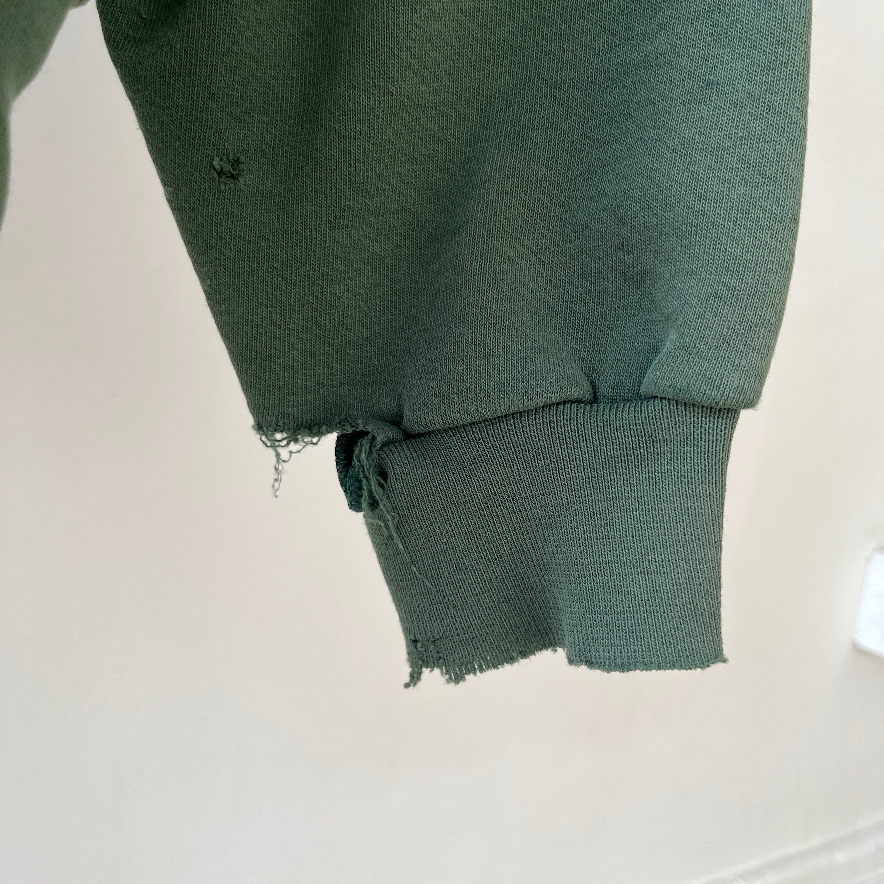 1980s Green Thrashed L.L. Bean Quarter Zip Sweatshirt