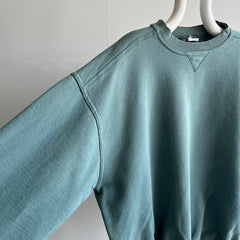 1990/2000s Jade Green Nicely Tattered Collar Sweatshirt