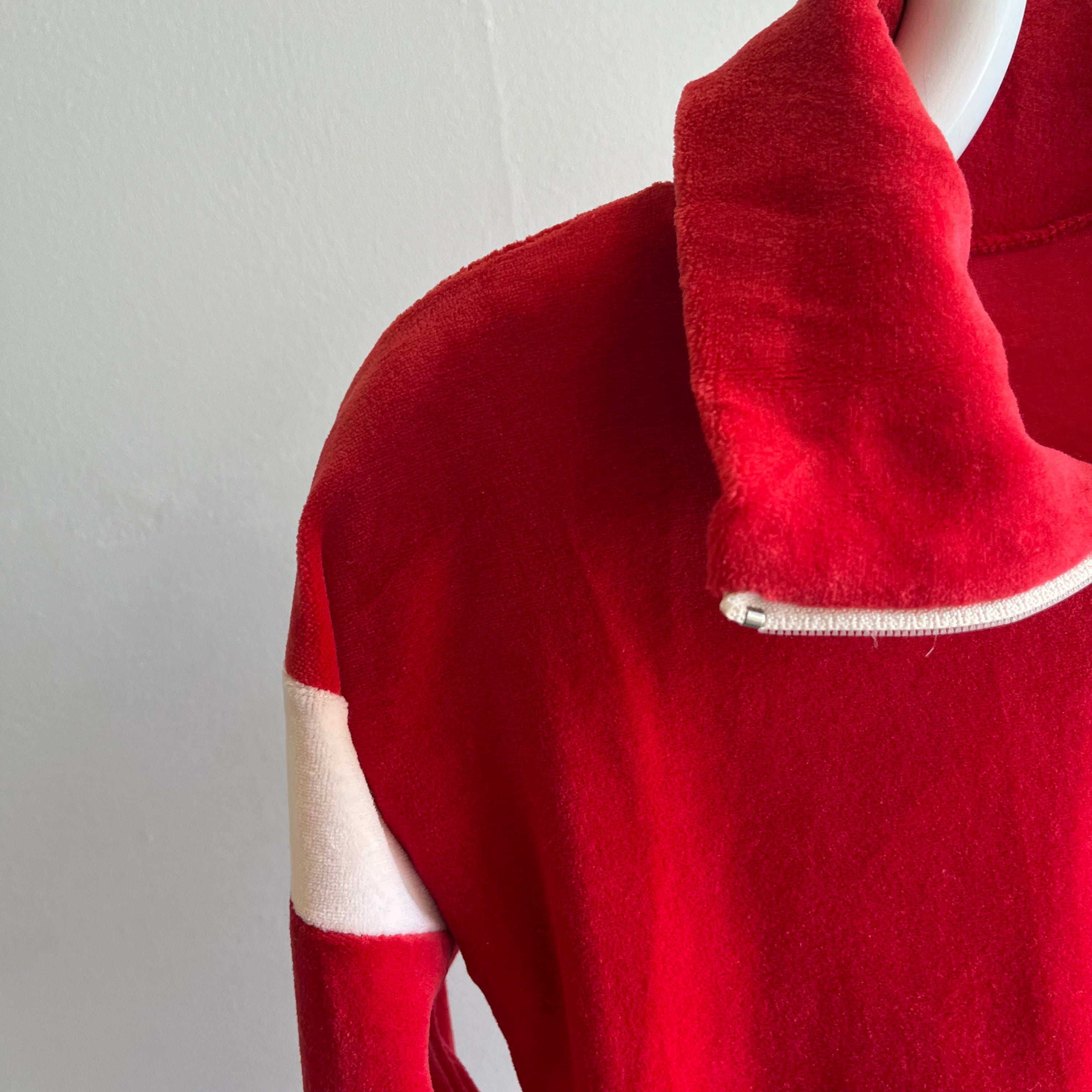 1970s Velour Style Color Block Mock Neck Zip UP