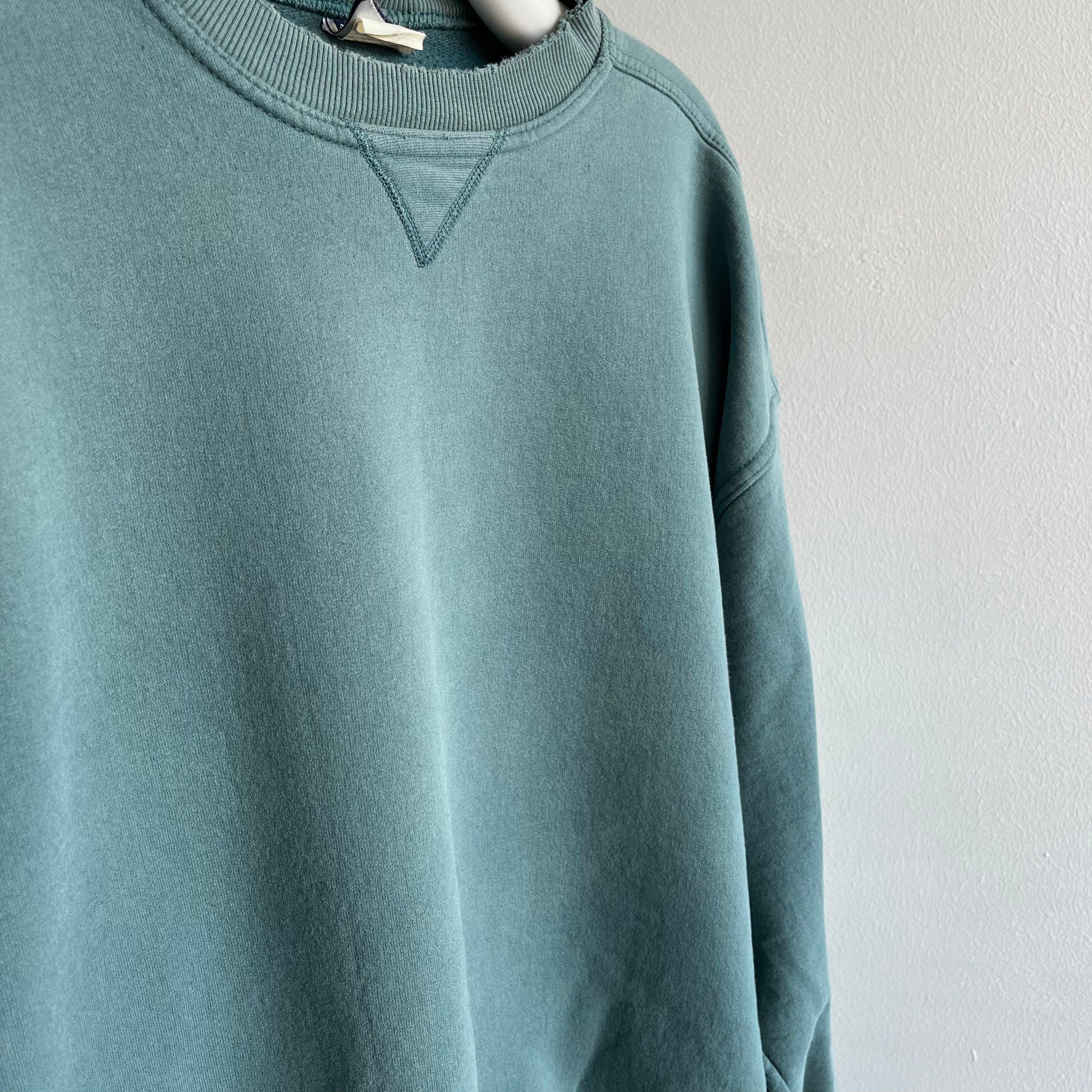 1990/2000s Jade Green Nicely Tattered Collar Sweatshirt