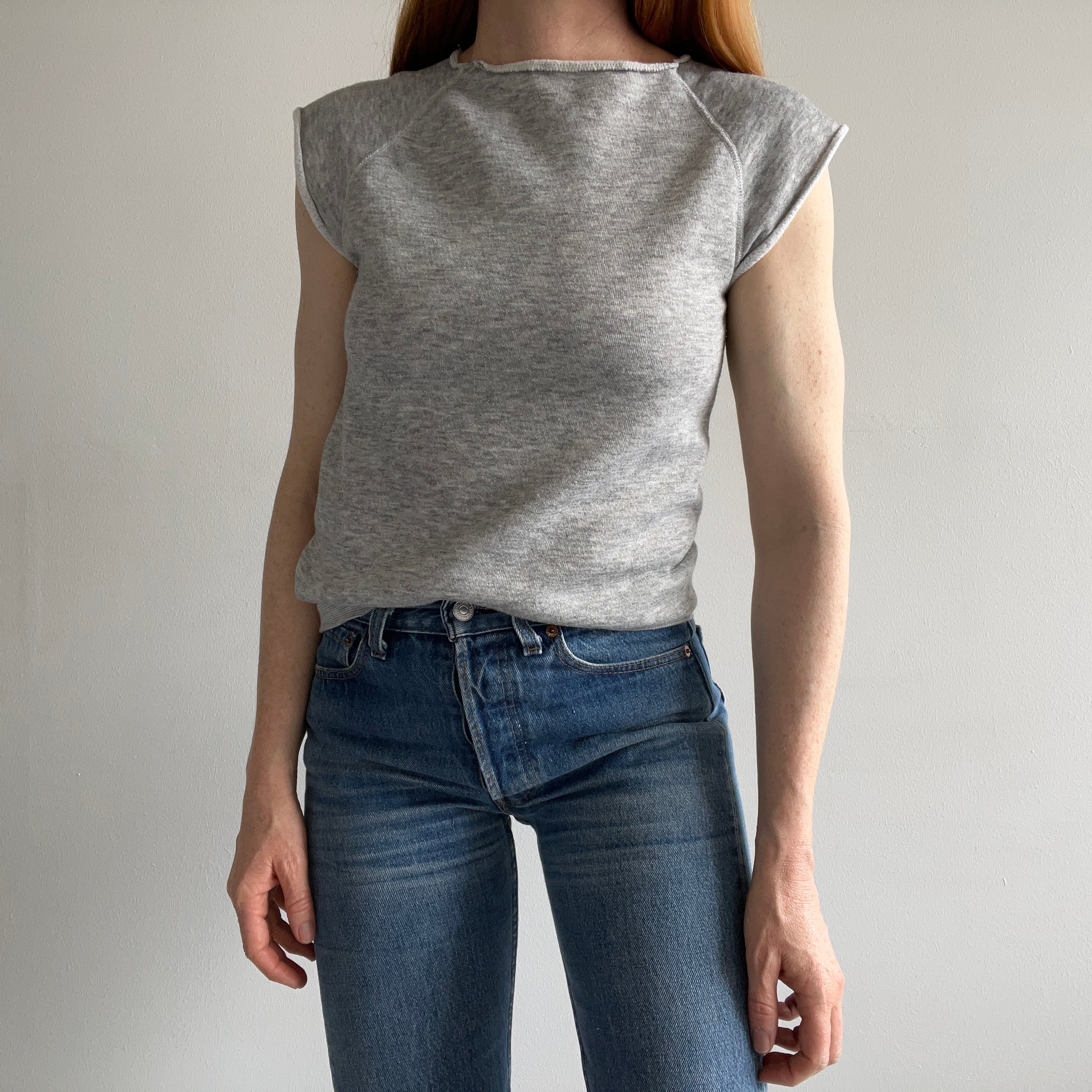 1970s Blank Gray Warm Up Muscle Shirt - Holes