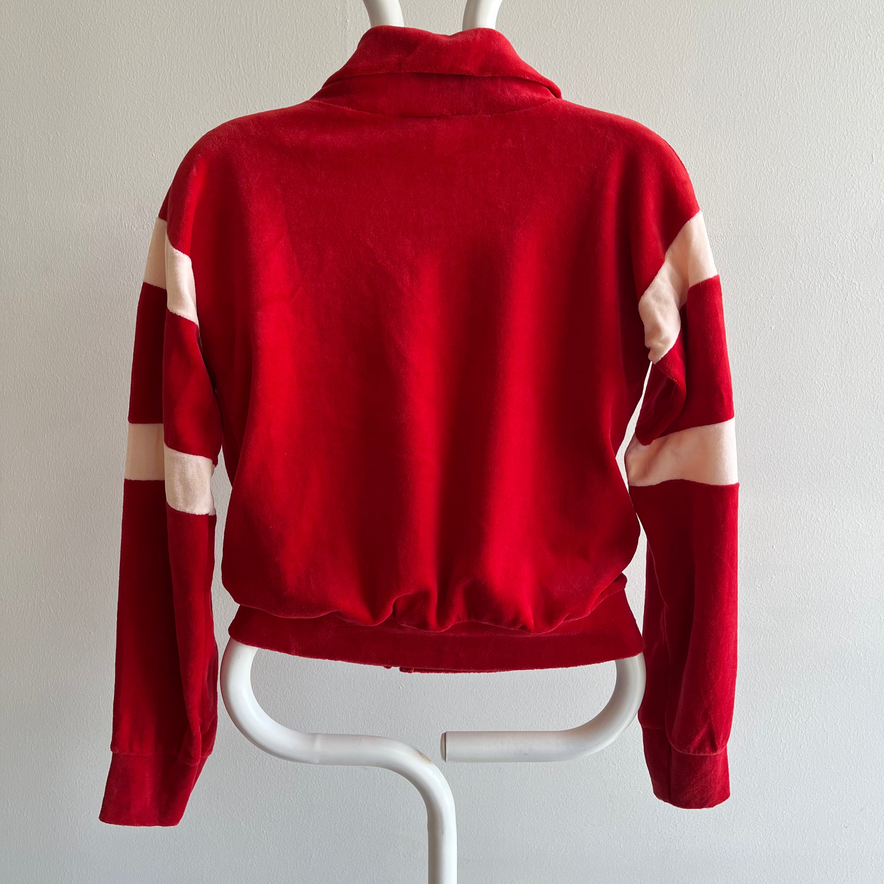 1970s Velour Style Color Block Mock Neck Zip UP