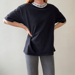 1980s Collar Design Blank Black T Shirt