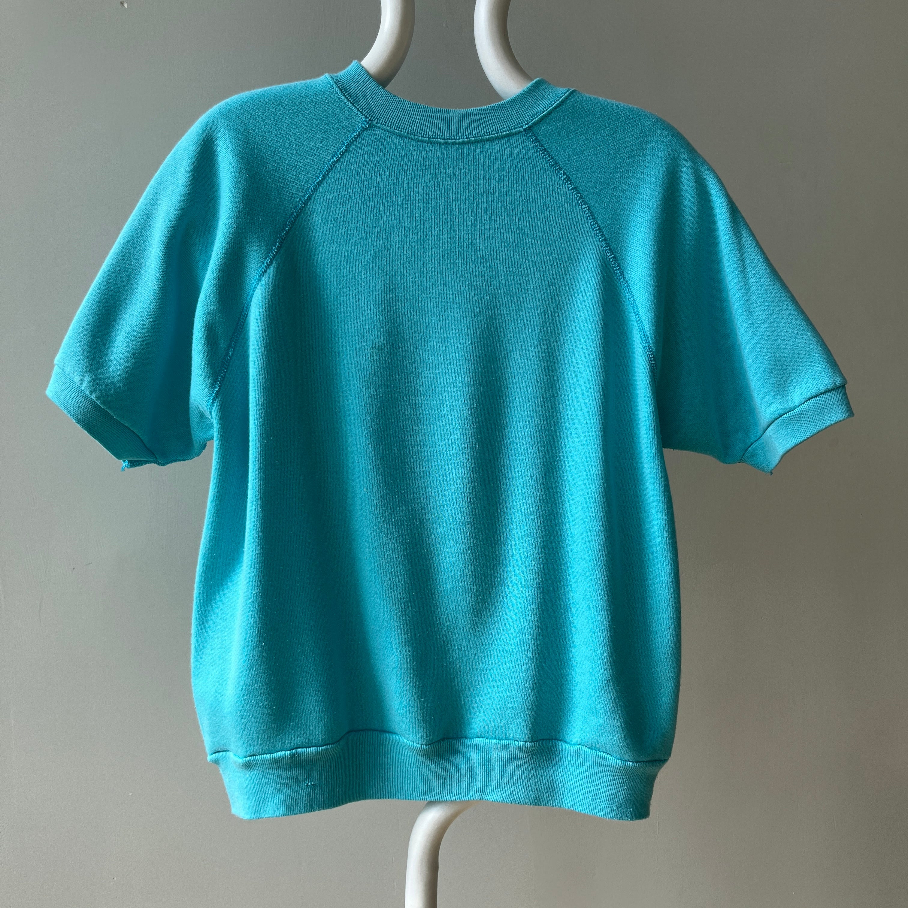 1980s Blank Teal Short Sleeve Sweatshirt - SO. SOFT.