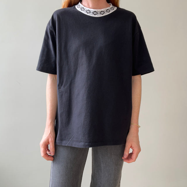 1980s Collar Design Blank Black T Shirt