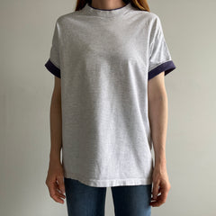 1980s Signal Brand Two Tone Roll Up Sleeve Blank Cotton T-SHirt