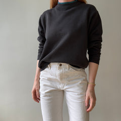 1980/90s Blank Faded Black Double Collar Heavyweight Sweatshirt by Hanes