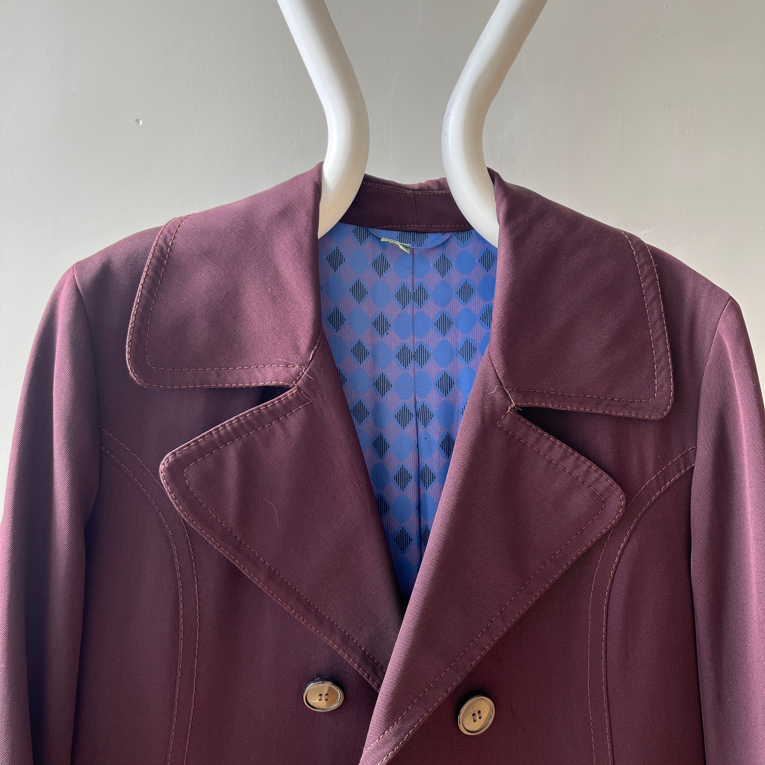 1950s Dark Burgundy Gabardine Double Breasted Duster Jacket - TINA COLLECTION