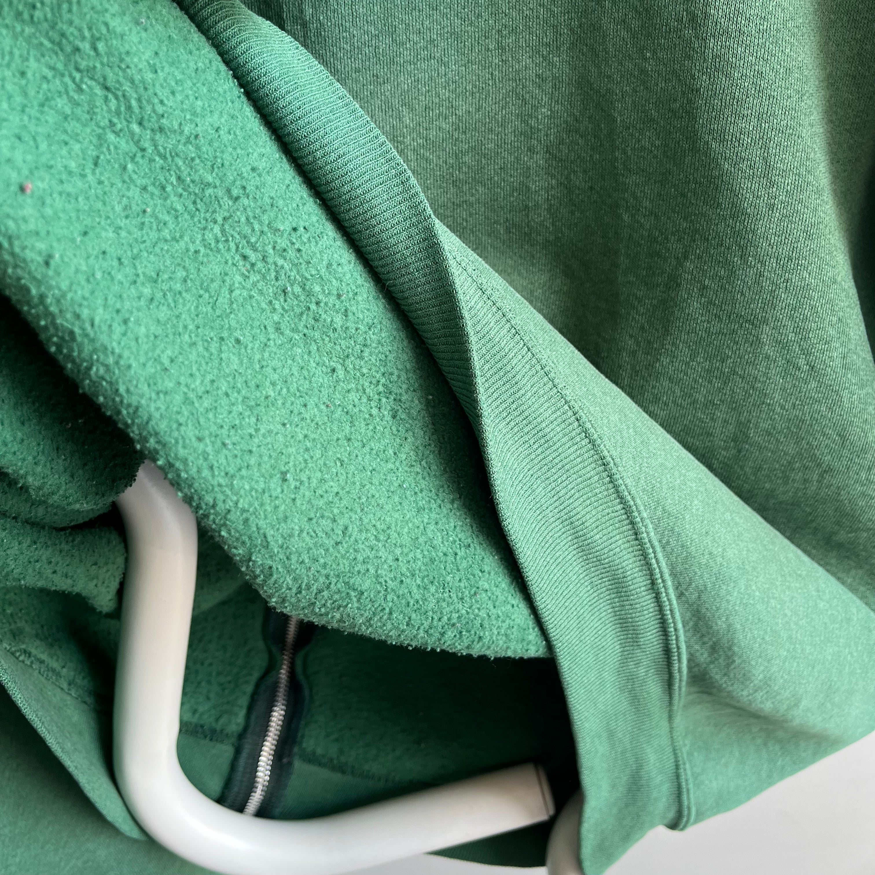 1980/90s USA Ultra Faded and Nicely Worn Green Zip Up Hoodie