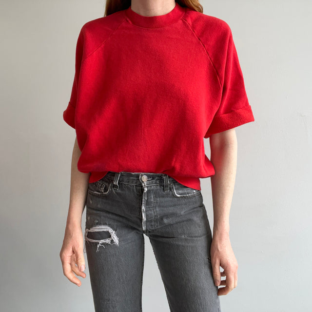 1980s Cut Sleeve DIY Red Warm Up Sweatshirt