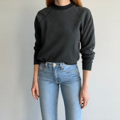1980s Two Tone Faded Blank Black Sweatshirt