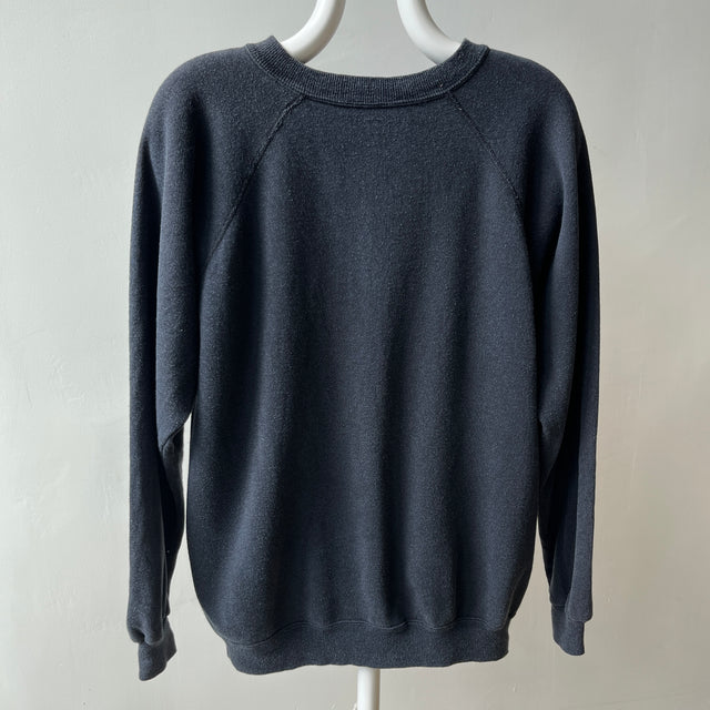 1980/90s Perfectly Faded Blank Black Raglan Sweatshirt