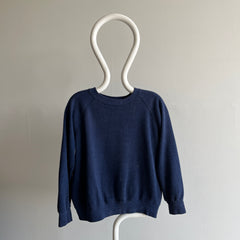 1980s Thinned Out and Bleach Stained Blank Navy Sweatshirt