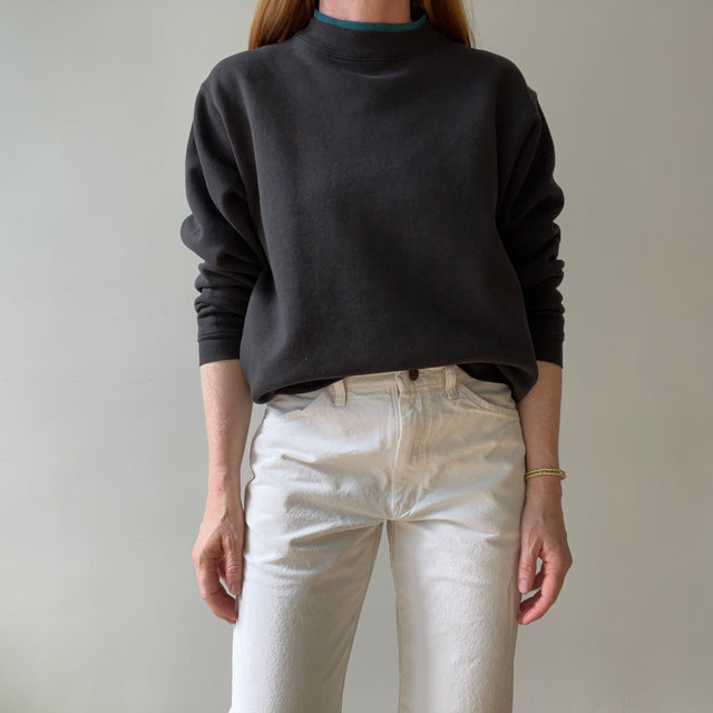 1980/90s Blank Faded Black Double Collar Heavyweight Sweatshirt by Hanes