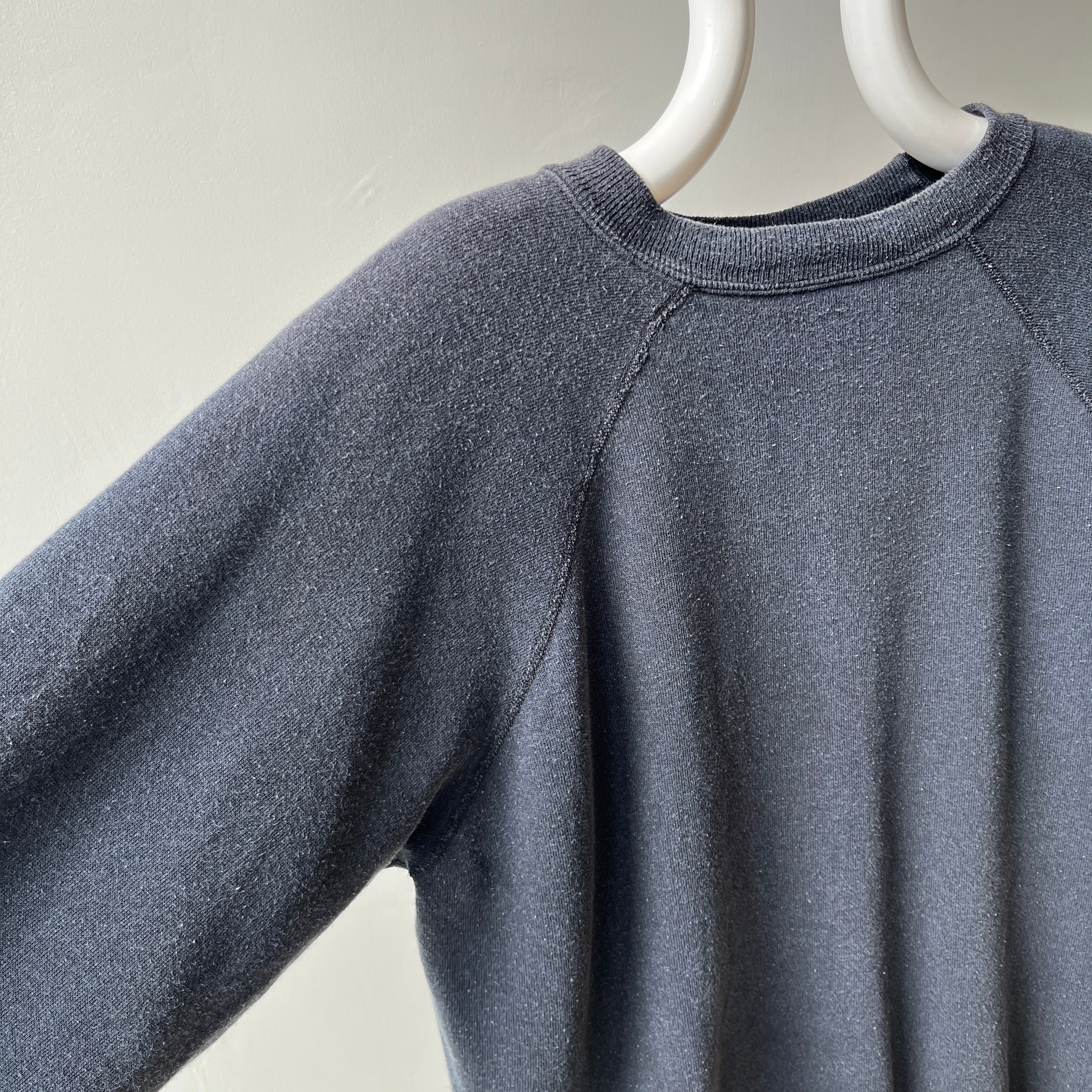 1980/90s Perfectly Faded Blank Black Raglan Sweatshirt