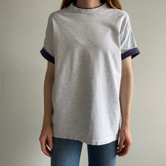 1980s Signal Brand Two Tone Roll Up Sleeve Blank Cotton T-SHirt