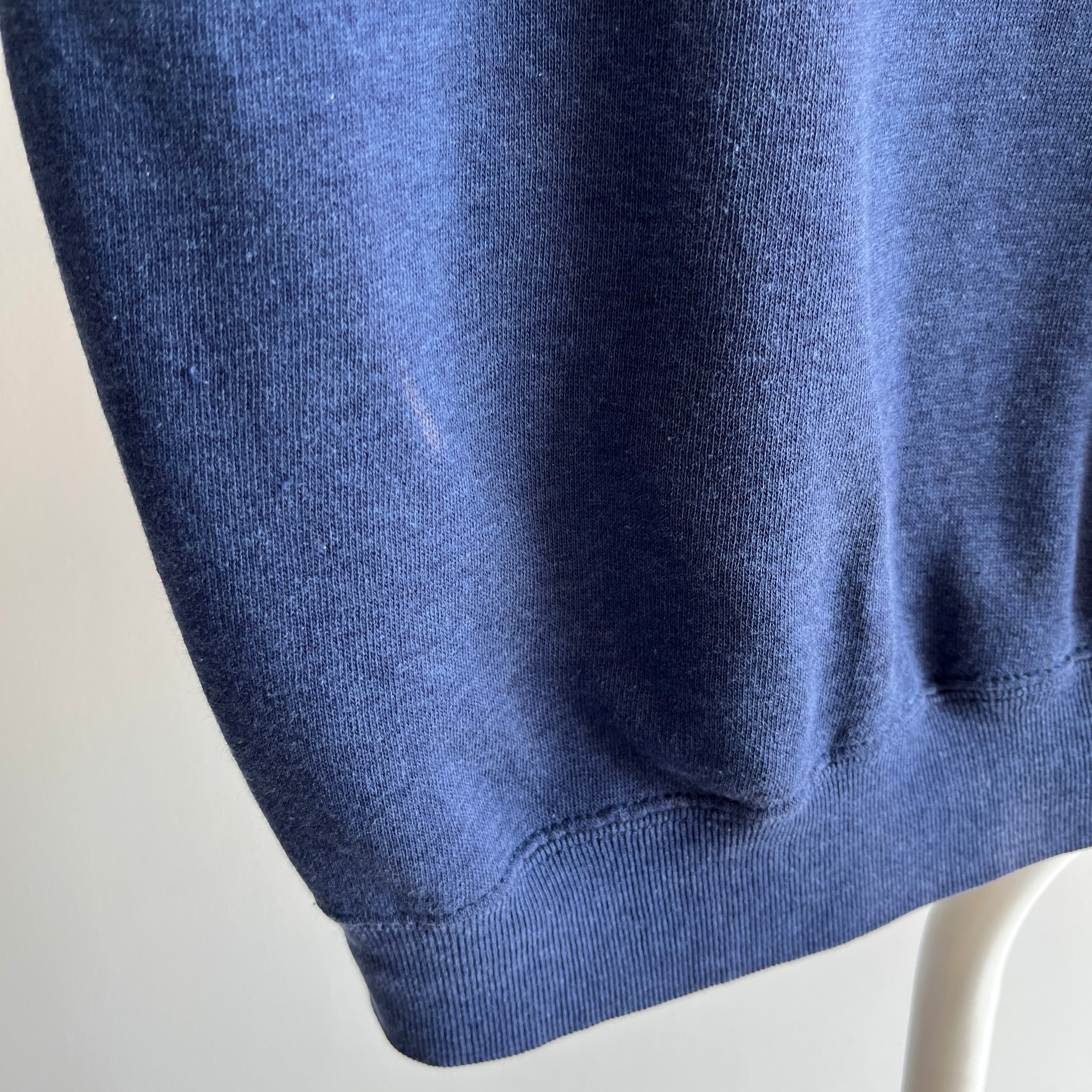 1980s Thinned Out and Bleach Stained Blank Navy Sweatshirt