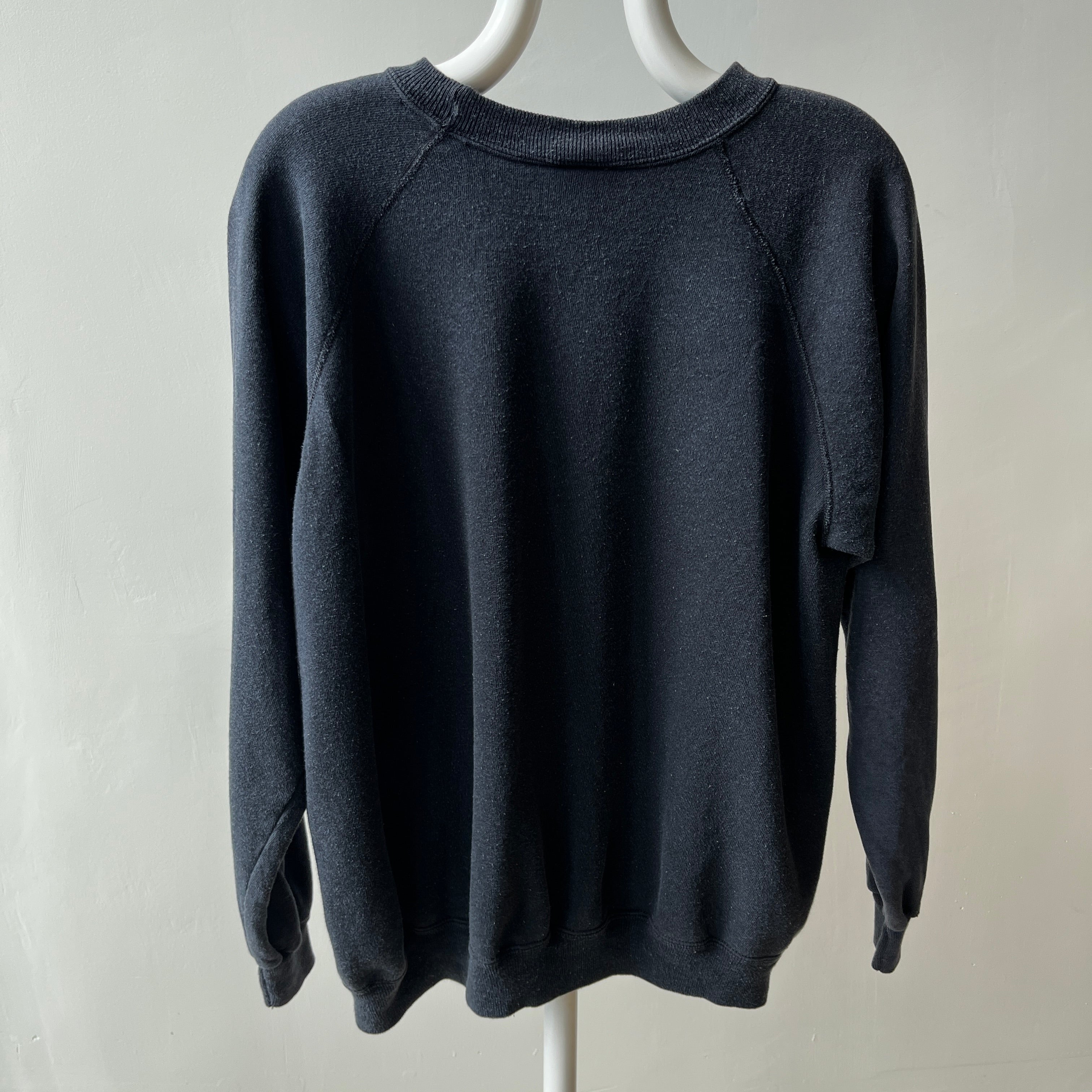 1980/90s Perfectly Faded Blank Black Raglan Sweatshirt