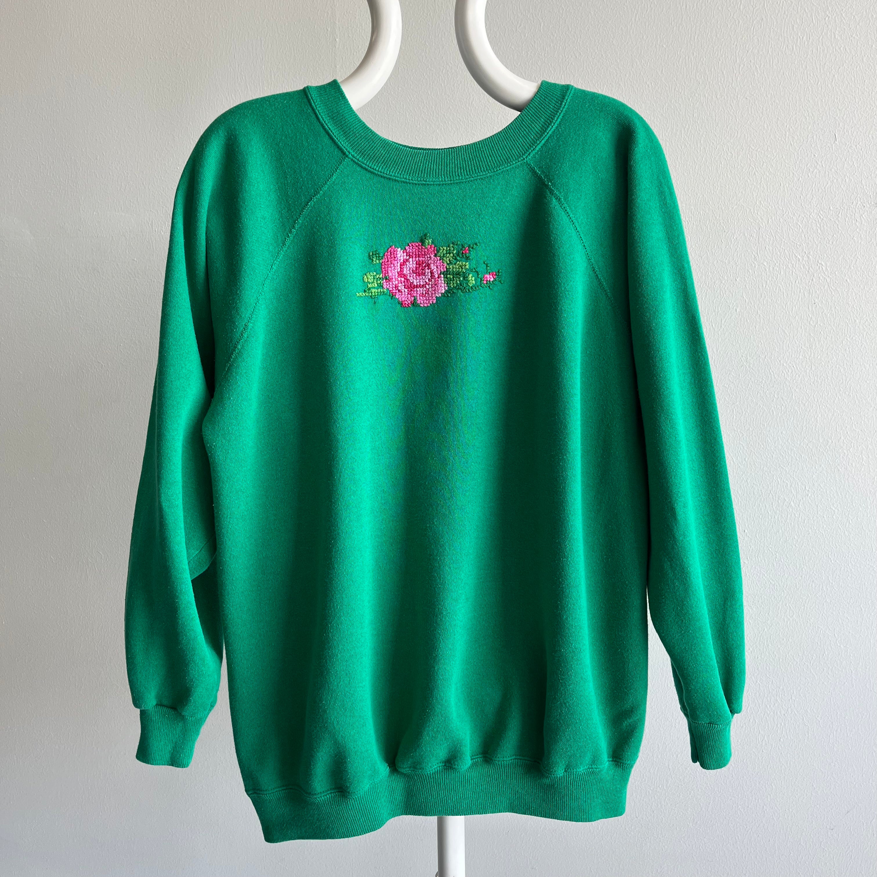 1980/90s Handmade Floral Needlepoint Raglan Sweatshirt