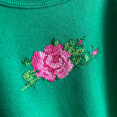 1980/90s Handmade Floral Needlepoint Raglan Sweatshirt