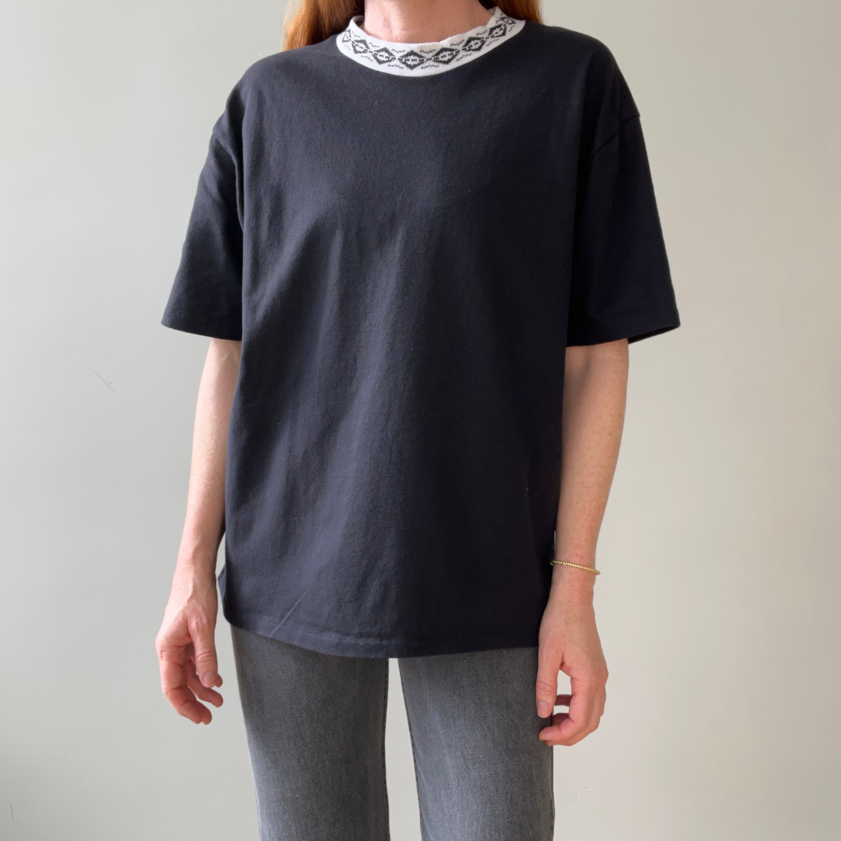 1980s Collar Design Blank Black T Shirt