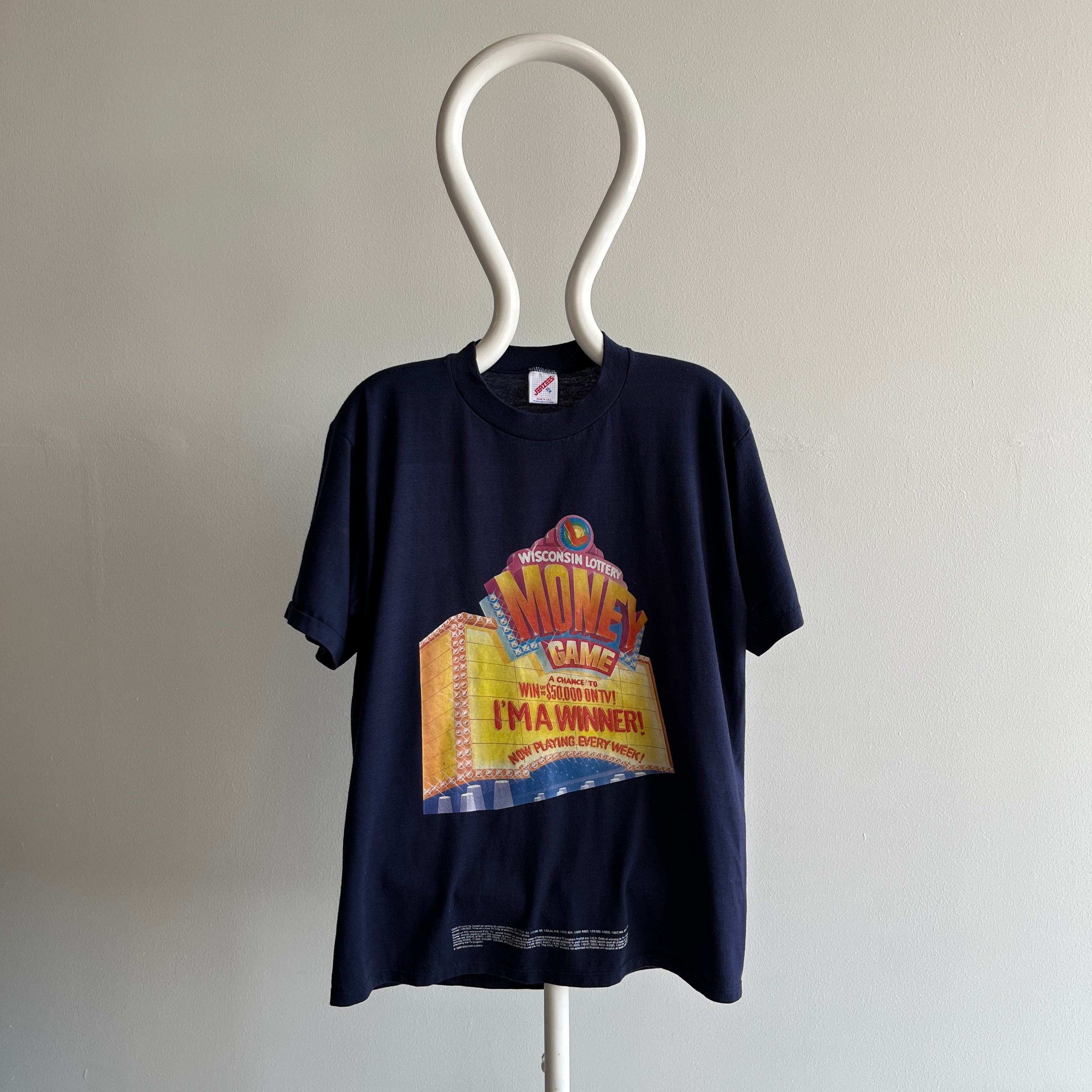 1989 Wisconsin Lottery T-Shirt with Small Print Disclaimer