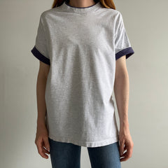 1980s Signal Brand Two Tone Roll Up Sleeve Blank Cotton T-SHirt