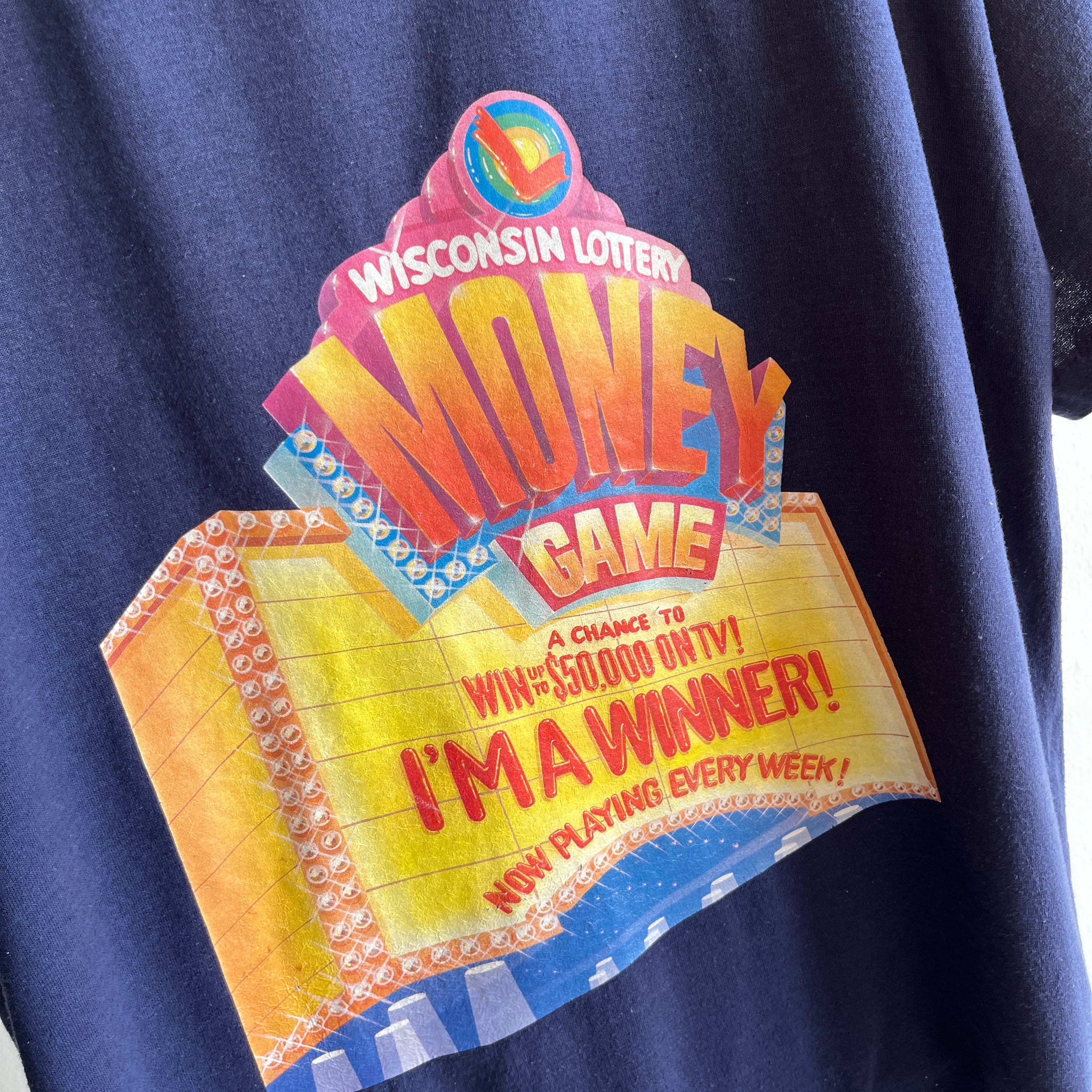 1989 Wisconsin Lottery T-Shirt with Small Print Disclaimer