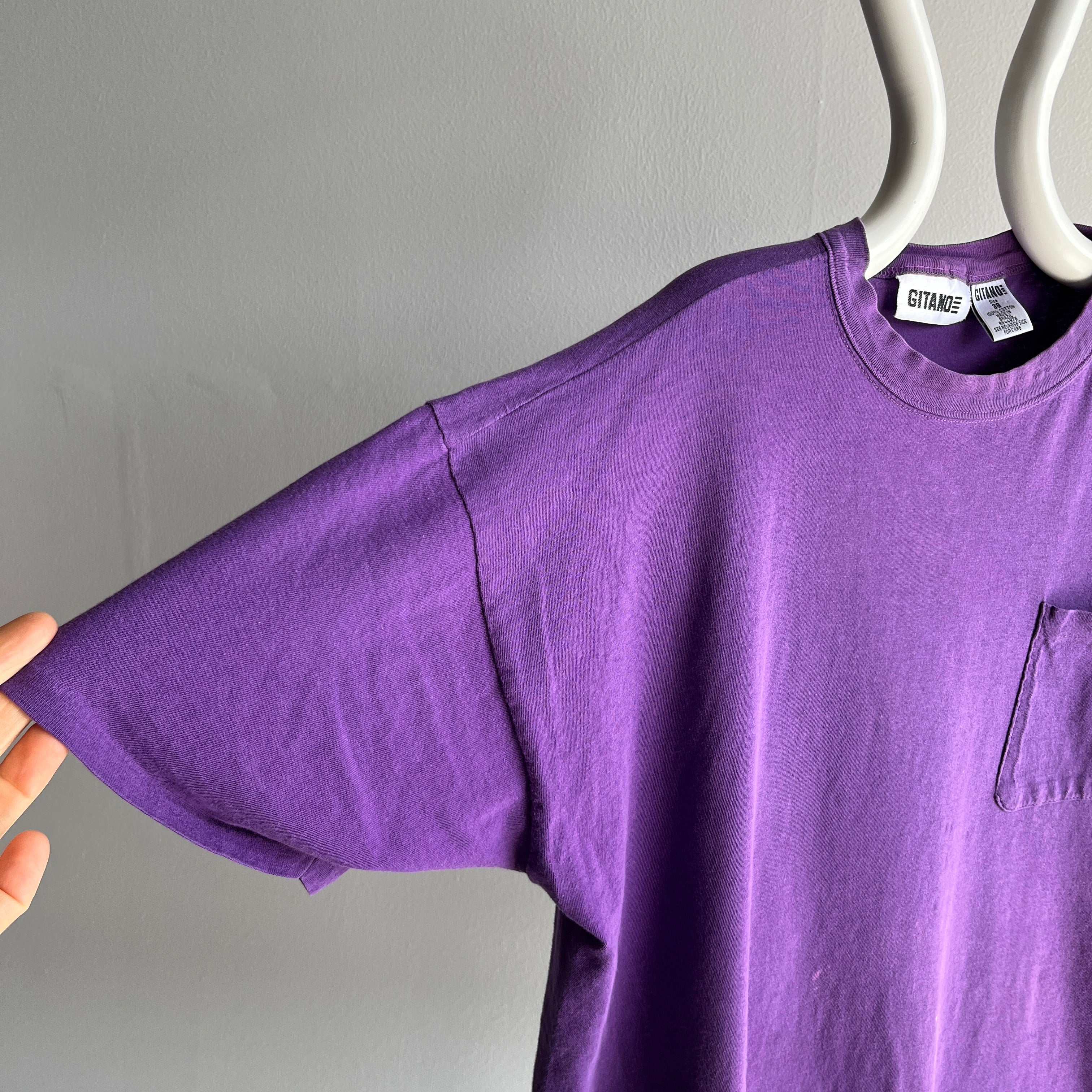 1980s Super Thin and Soft GITANo Purple Pocket T-Shirt - Easy Breezy